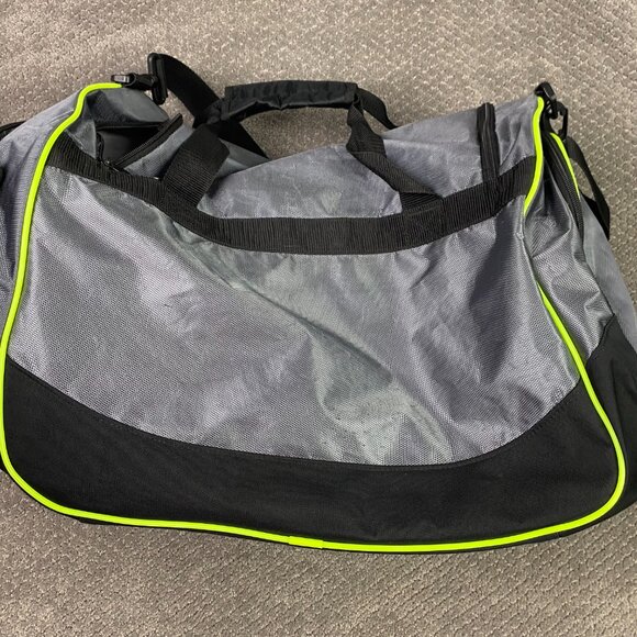 Adidas Duffle Bag Gray Neon Yellow Defender IV 2015 Shoulder Strap Duffel Gym - Picture 5 of 14